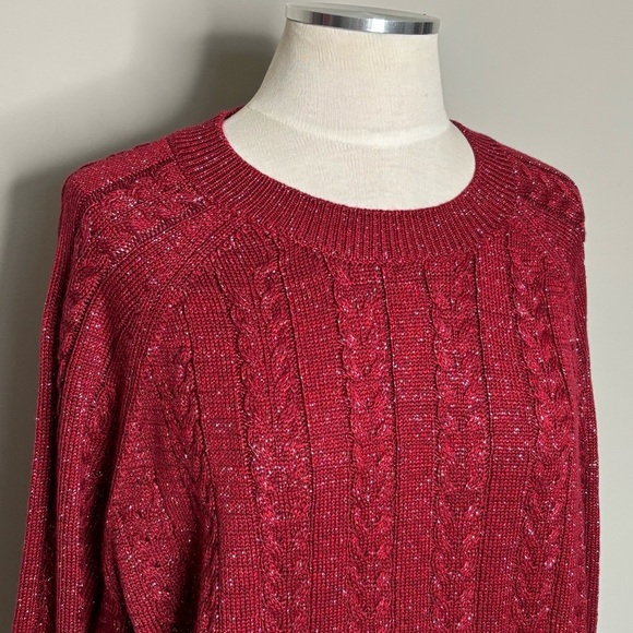 Athleta Crossroads Crew Neck Wool Blend Pullover Sweater Decadent Red Metallic M - Picture 3 of 15